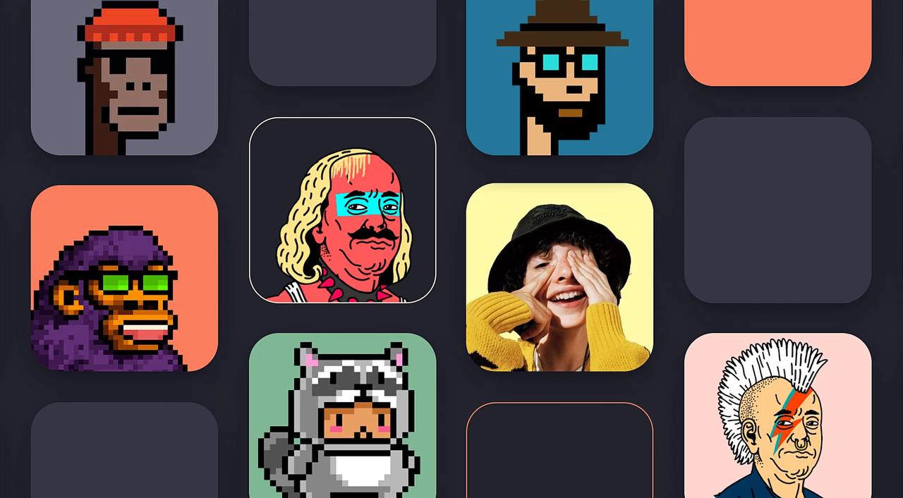 Mosaico con avatares de estilo pixel art y caricaturas, incluyendo un retrato fotográfico de una persona sonriendo con ropa amarilla